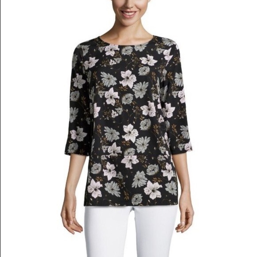 French Connection 3/4 Sleeve Floral Tunic Blouse Size Medium